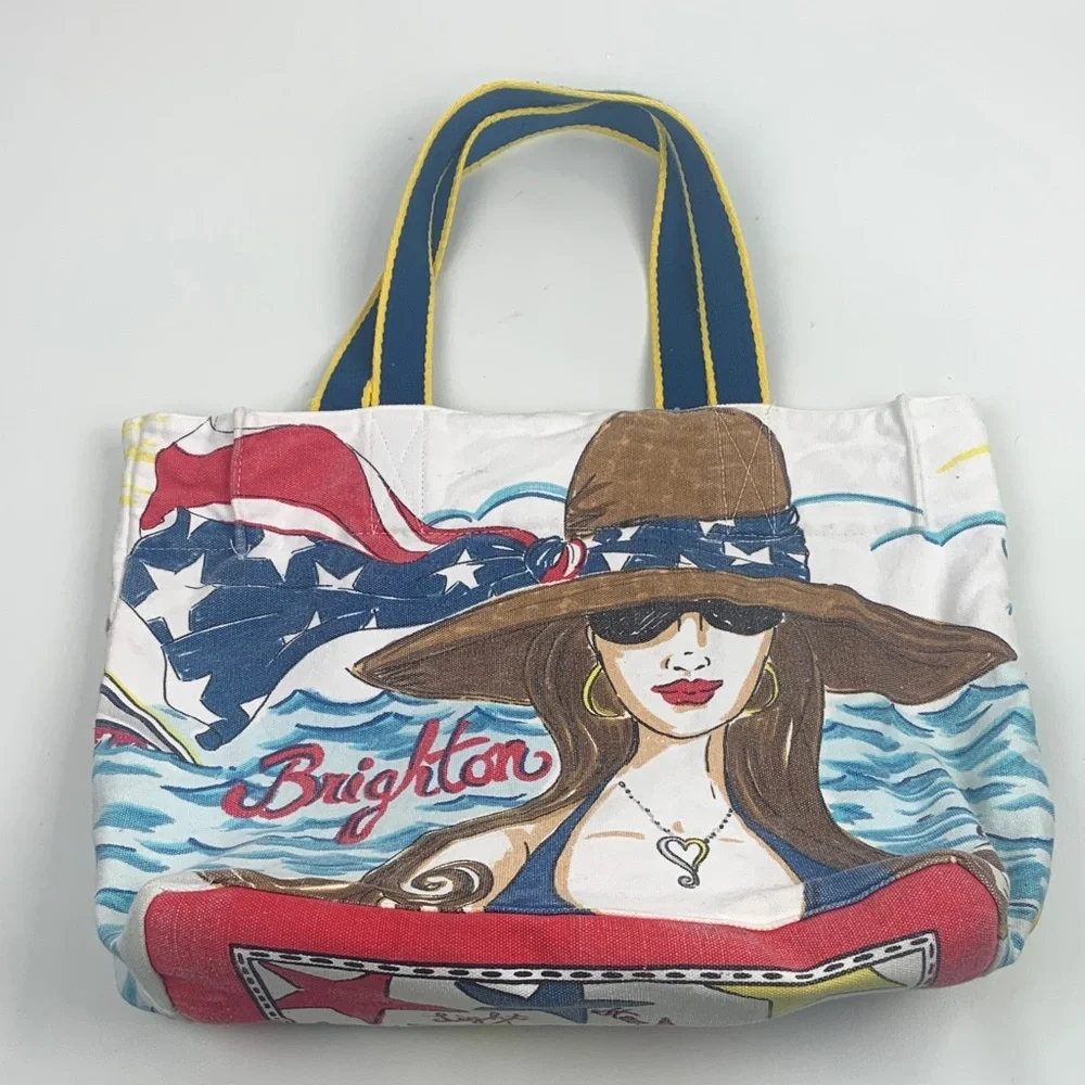 Brighton Chic Ahoy Vacation Patriotic Graphic canvas tote bag Travel scene